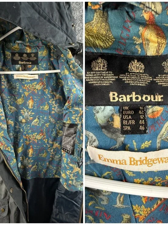 Barbour Love Wax Jacket Women Full Zip Blue Size 12 US Bird Lining Bridgewater - Picture 12 of 16